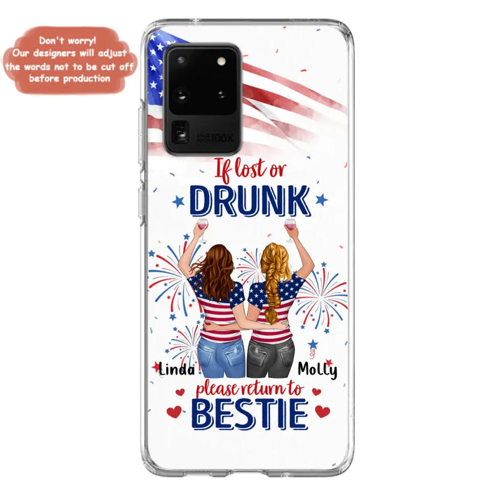 Custom Personalized Friend's 4th Of July iPhone/Samsung Case - Gift Idea For Friends/ Besties/ Sister On Independence Day - Up to 4 Girls - If Lost Or Drunk Please Return To Bestie