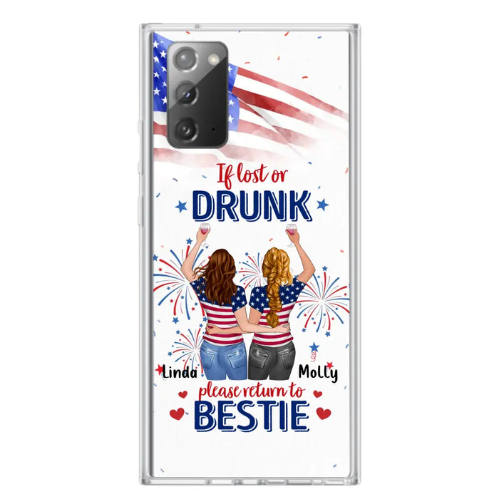 Custom Personalized Friend's 4th Of July iPhone/Samsung Case - Gift Idea For Friends/ Besties/ Sister On Independence Day - Up to 4 Girls - If Lost Or Drunk Please Return To Bestie