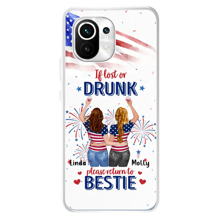 Custom Personalized Friend's 4th Of July Phone Case - Gift Idea For Friends/ Besties/ Sister On Independence Day - Up to 4 Girls - If Lost Or Drunk Please Return To Bestie - Case For Oppo/Xiaomi/Huawei