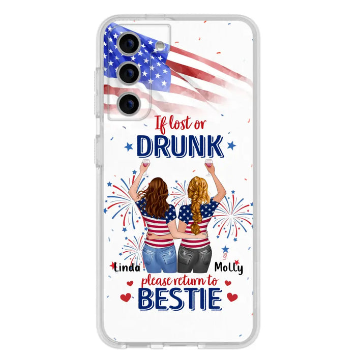 Custom Personalized Friend's 4th Of July iPhone/Samsung Case - Gift Idea For Friends/ Besties/ Sister On Independence Day - Up to 4 Girls - If Lost Or Drunk Please Return To Bestie