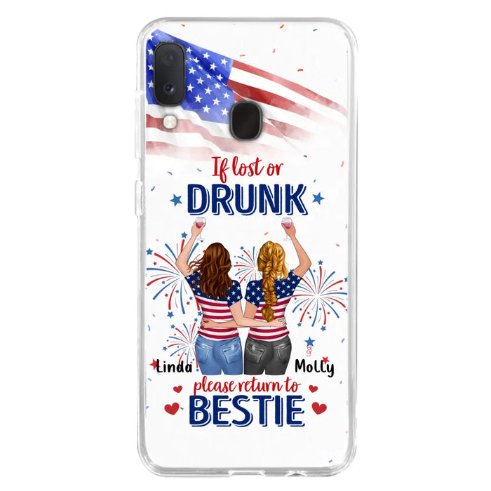 Custom Personalized Friend's 4th Of July iPhone/Samsung Case - Gift Idea For Friends/ Besties/ Sister On Independence Day - Up to 4 Girls - If Lost Or Drunk Please Return To Bestie