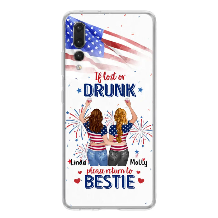 Custom Personalized Friend's 4th Of July Phone Case - Gift Idea For Friends/ Besties/ Sister On Independence Day - Up to 4 Girls - If Lost Or Drunk Please Return To Bestie - Case For Oppo/Xiaomi/Huawei