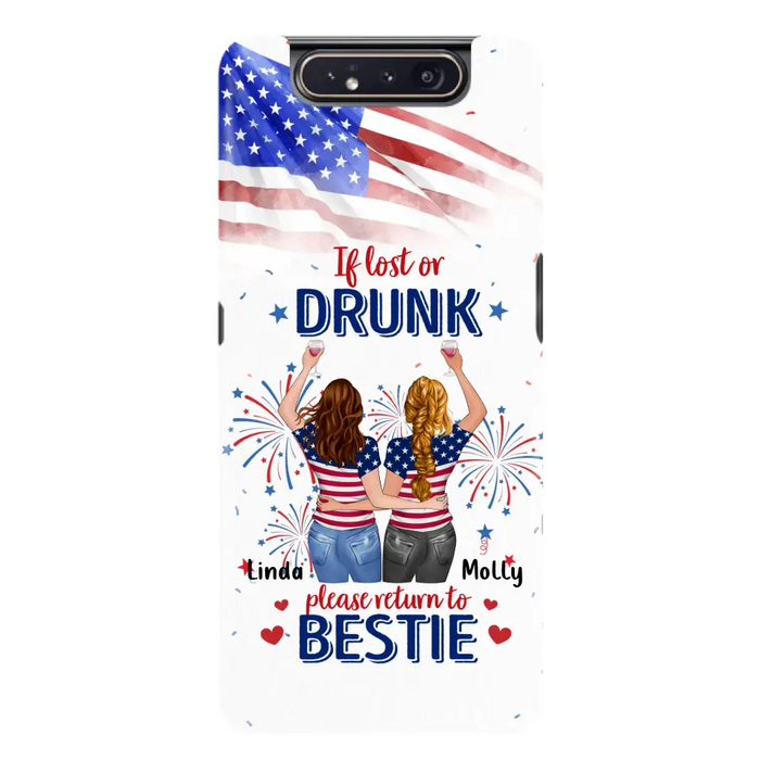 Custom Personalized Friend's 4th Of July iPhone/Samsung Case - Gift Idea For Friends/ Besties/ Sister On Independence Day - Up to 4 Girls - If Lost Or Drunk Please Return To Bestie