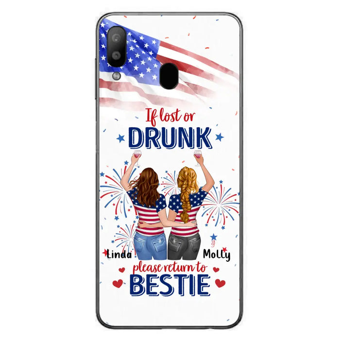 Custom Personalized Friend's 4th Of July iPhone/Samsung Case - Gift Idea For Friends/ Besties/ Sister On Independence Day - Up to 4 Girls - If Lost Or Drunk Please Return To Bestie