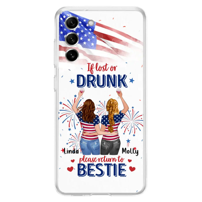 Custom Personalized Friend's 4th Of July iPhone/Samsung Case - Gift Idea For Friends/ Besties/ Sister On Independence Day - Up to 4 Girls - If Lost Or Drunk Please Return To Bestie