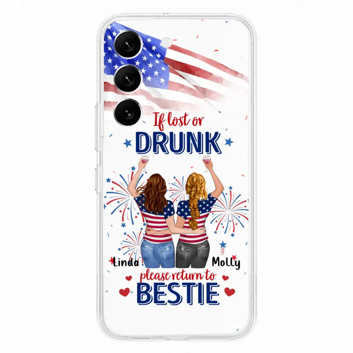 Custom Personalized Friend's 4th Of July iPhone/Samsung Case - Gift Idea For Friends/ Besties/ Sister On Independence Day - Up to 4 Girls - If Lost Or Drunk Please Return To Bestie