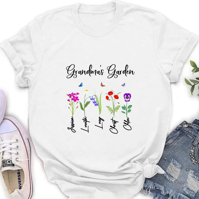 Custom Personalized Grandma's Garden Shirt/Long sleeve/Sweatshirt/Hoodie - Gift Idea For Grandma/Mother's Day - Upto 5 Flowers - Grandma's Garden