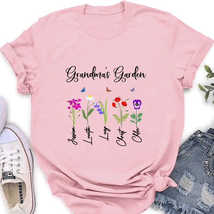 Custom Personalized Grandma's Garden Shirt/Long sleeve/Sweatshirt/Hoodie - Gift Idea For Grandma/Mother's Day - Upto 5 Flowers - Grandma's Garden