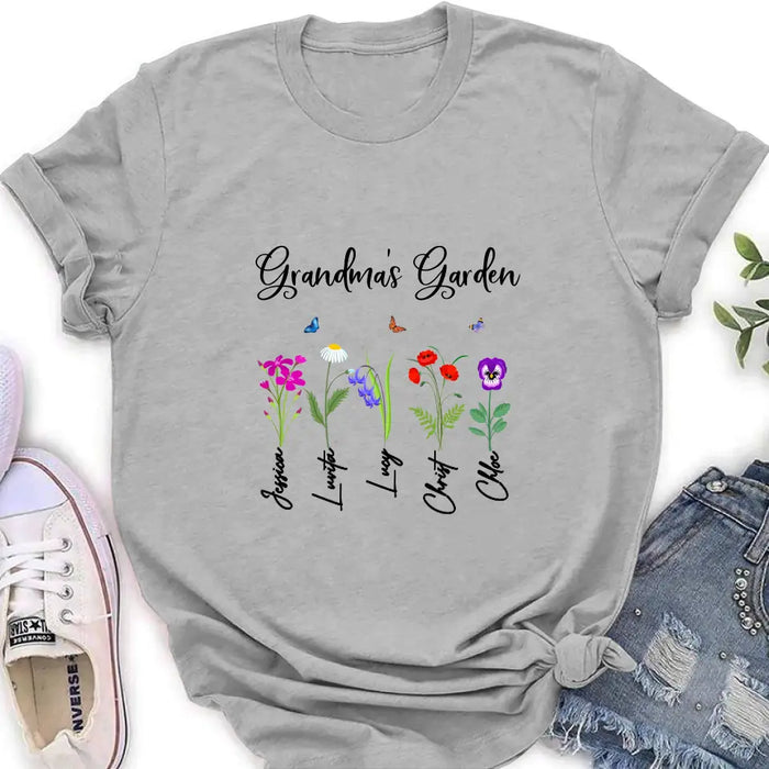 Custom Personalized Grandma's Garden Shirt/Long sleeve/Sweatshirt/Hoodie - Gift Idea For Grandma/Mother's Day - Upto 5 Flowers - Grandma's Garden