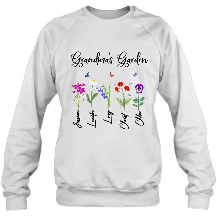 Custom Personalized Grandma's Garden Shirt/Long sleeve/Sweatshirt/Hoodie - Gift Idea For Grandma/Mother's Day - Upto 5 Flowers - Grandma's Garden