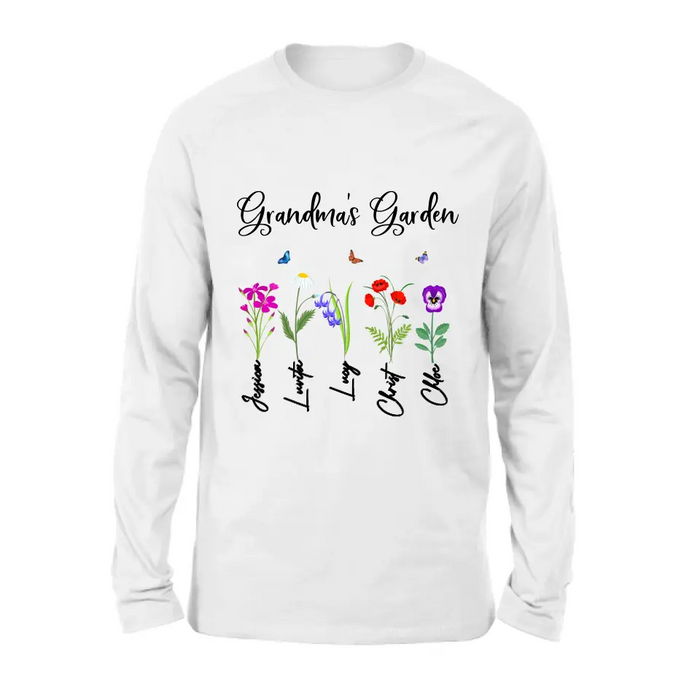 Custom Personalized Grandma's Garden Shirt/Long sleeve/Sweatshirt/Hoodie - Gift Idea For Grandma/Mother's Day - Upto 5 Flowers - Grandma's Garden