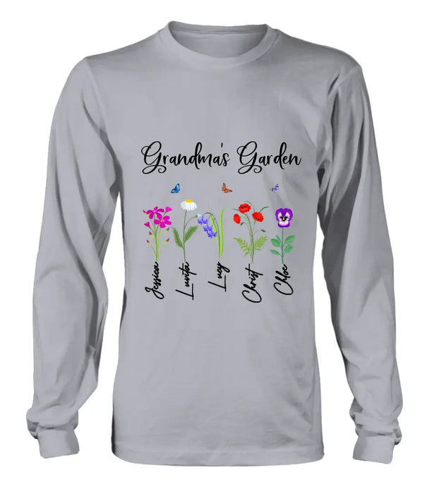 Custom Personalized Grandma's Garden Shirt/Long sleeve/Sweatshirt/Hoodie - Gift Idea For Grandma/Mother's Day - Upto 5 Flowers - Grandma's Garden