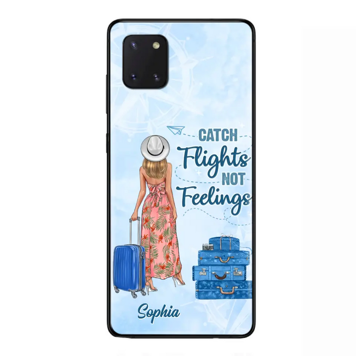 Custom Personalized Traveling Girl Phone Case - Gift Idea For Traveling Lovers - Catch Flights Not Feelings - Cases For iPhone/Samsung