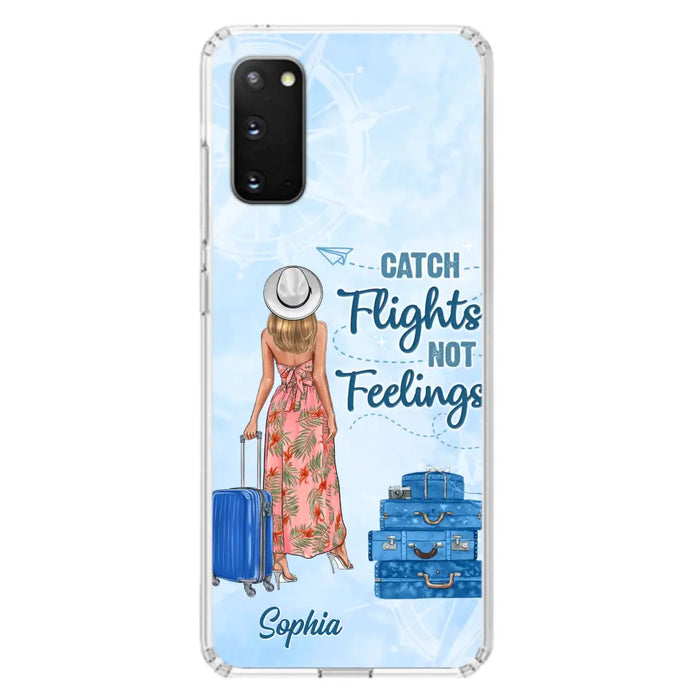 Custom Personalized Traveling Girl Phone Case - Gift Idea For Traveling Lovers - Catch Flights Not Feelings - Cases For iPhone/Samsung