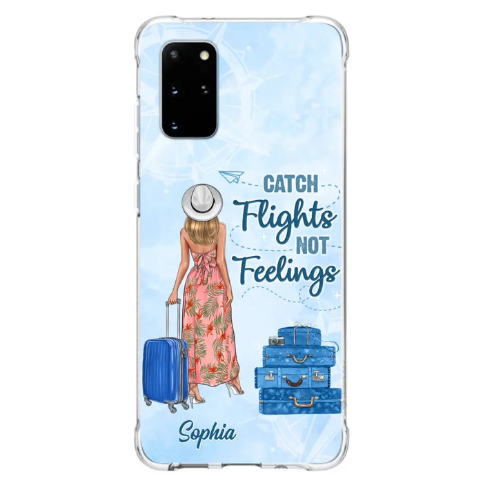 Custom Personalized Traveling Girl Phone Case - Gift Idea For Traveling Lovers - Catch Flights Not Feelings - Cases For iPhone/Samsung