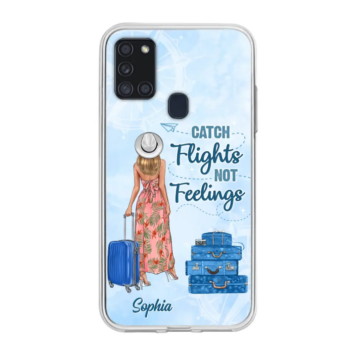 Custom Personalized Traveling Girl Phone Case - Gift Idea For Traveling Lovers - Catch Flights Not Feelings - Cases For iPhone/Samsung