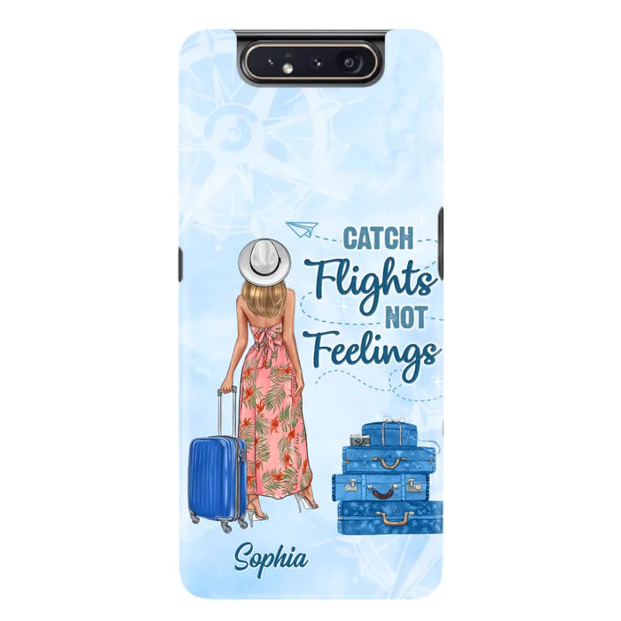 Custom Personalized Traveling Girl Phone Case - Gift Idea For Traveling Lovers - Catch Flights Not Feelings - Cases For iPhone/Samsung