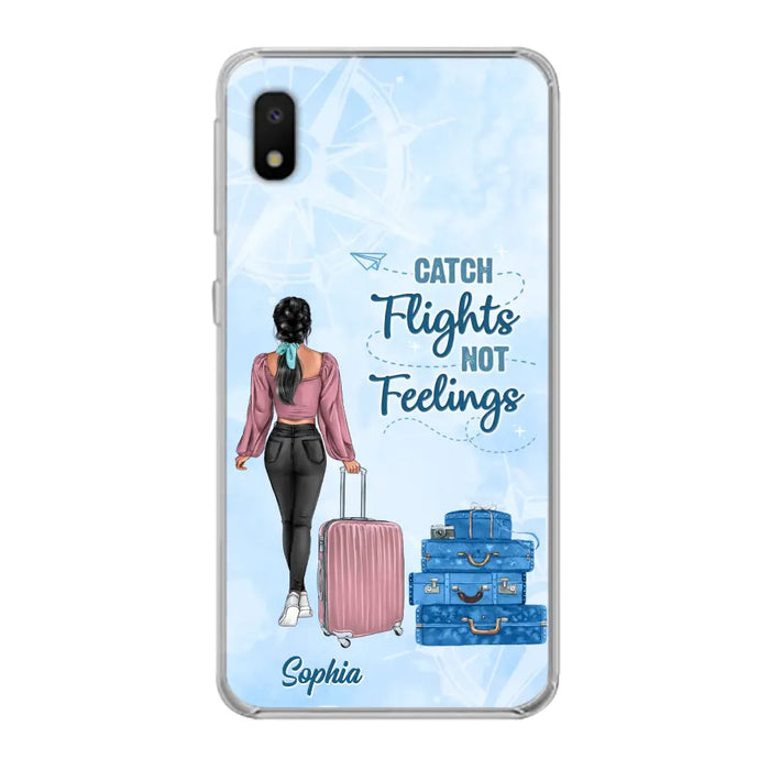 Custom Personalized Traveling Girl Phone Case - Gift Idea For Traveling Lovers/Girl - Catch Flights Not Feelings - Cases For iPhone/Samsung