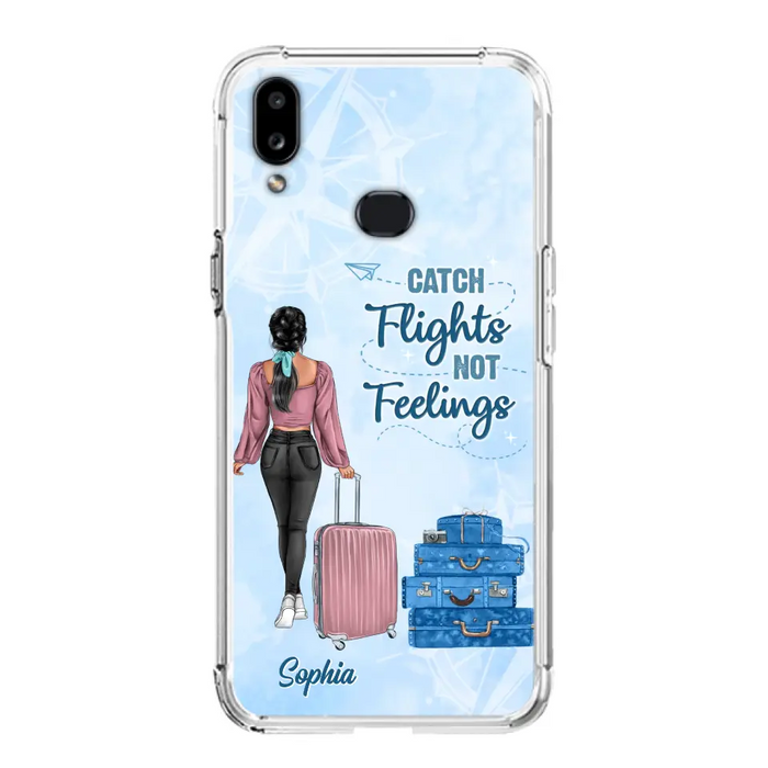 Custom Personalized Traveling Girl Phone Case - Gift Idea For Traveling Lovers/Girl - Catch Flights Not Feelings - Cases For iPhone/Samsung