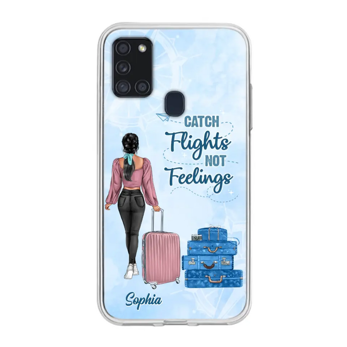 Custom Personalized Traveling Girl Phone Case - Gift Idea For Traveling Lovers/Girl - Catch Flights Not Feelings - Cases For iPhone/Samsung