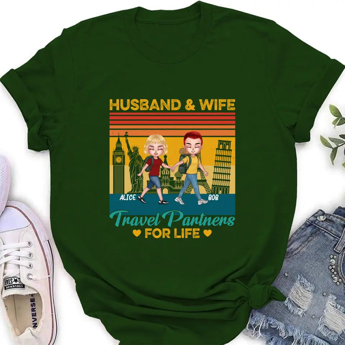 Custom Personalized Traveling Couple Shirt/Pullover Hoodie - Gift Idea For Traveling Lover/Couple - Husband & Wife Travel Partners For Life