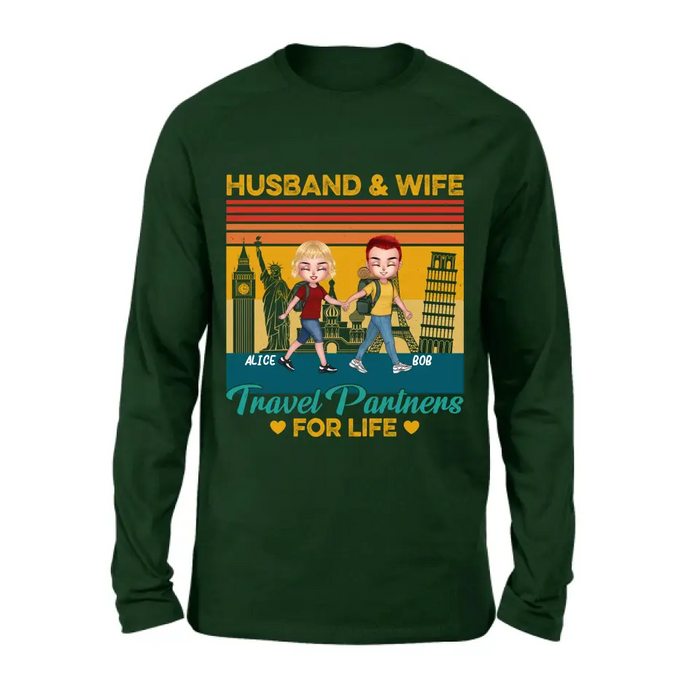 Custom Personalized Traveling Couple Shirt/Pullover Hoodie - Gift Idea For Traveling Lover/Couple - Husband & Wife Travel Partners For Life