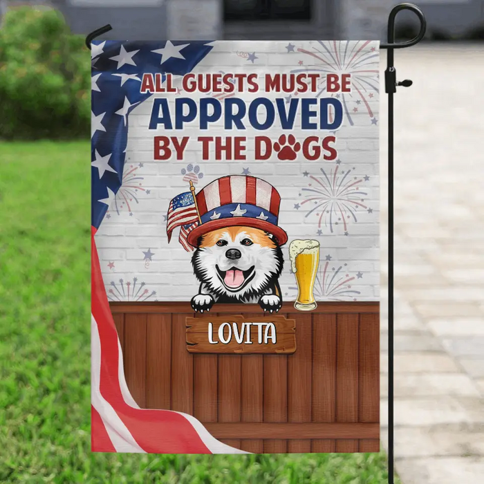 Custom Personalized Pet Flag Sign - Upto 5 Dogs/Cats - Independence Day Gift Idea for Dog/Cat Owners - All Guests Must Be Approved By The Dogs