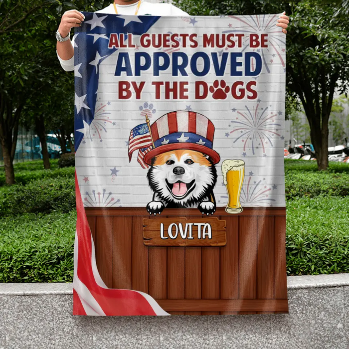 Custom Personalized Pet Flag Sign - Upto 5 Dogs/Cats - Independence Day Gift Idea for Dog/Cat Owners - All Guests Must Be Approved By The Dogs