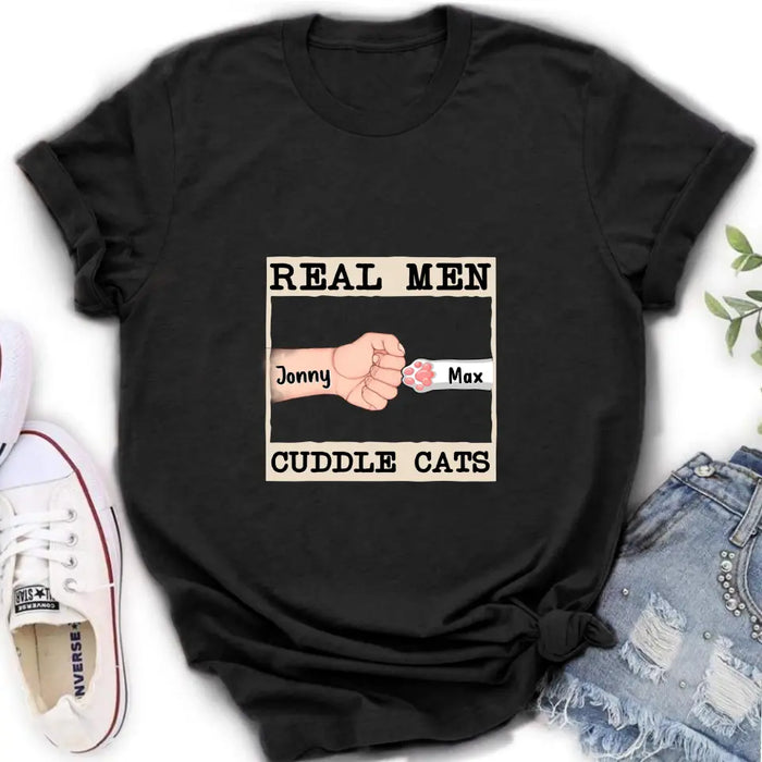 Custom Personalized Cuddle T-Shirt - Upto 6 Cats - Father's Day Gift Idea for Cat Owners - Real Men Cuddle Cats