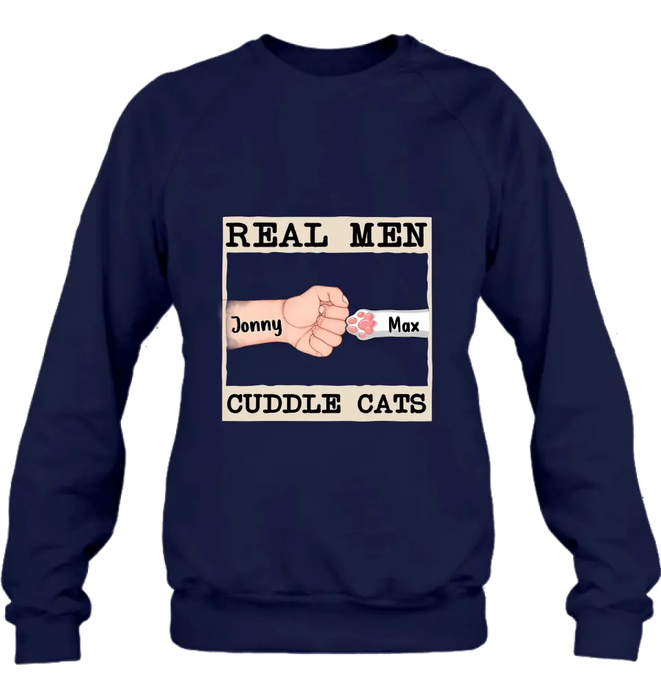 Custom Personalized Cuddle T-Shirt - Upto 6 Cats - Father's Day Gift Idea for Cat Owners - Real Men Cuddle Cats