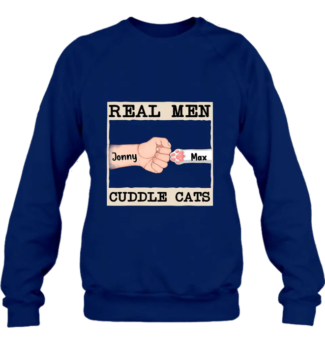 Custom Personalized Cuddle T-Shirt - Upto 6 Cats - Father's Day Gift Idea for Cat Owners - Real Men Cuddle Cats