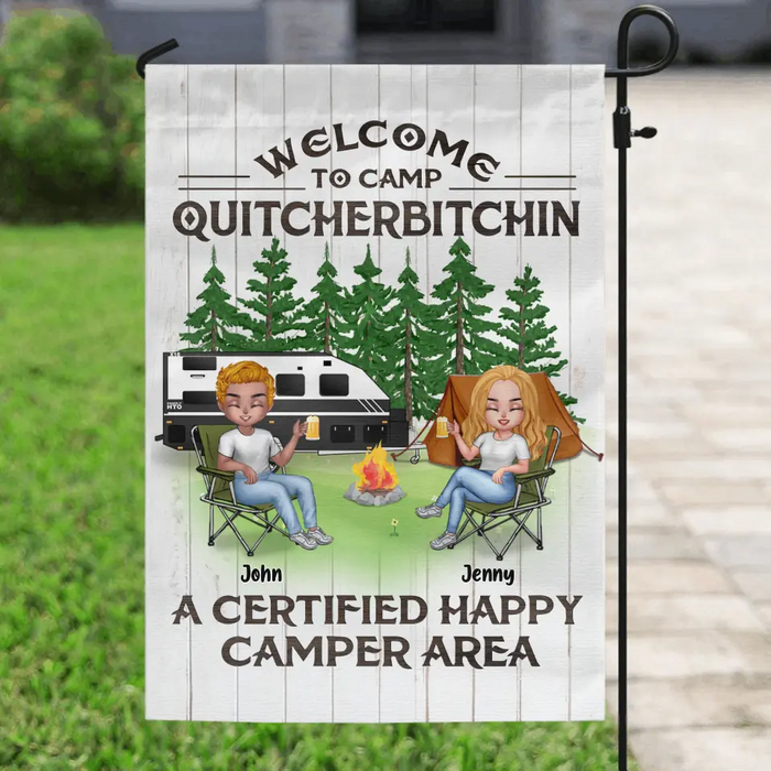 Custom Personalized Camping Flag - Upto 7 People - Gift Idea for Camping Lovers - Welcome To Camp Quitcherbitchin