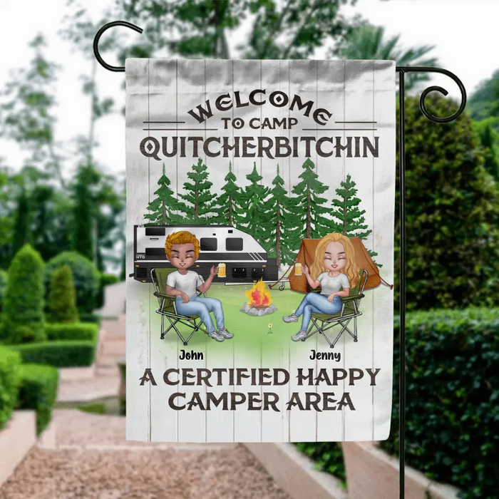 Custom Personalized Camping Flag - Upto 7 People - Gift Idea for Camping Lovers - Welcome To Camp Quitcherbitchin