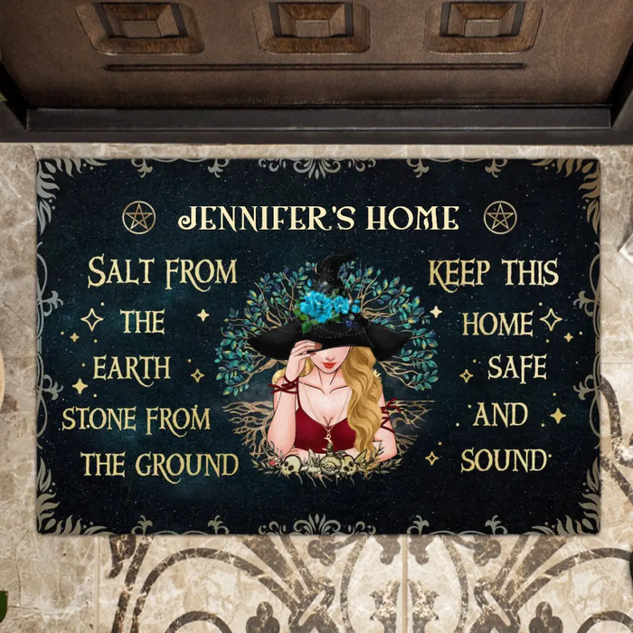 Custom Personalized Witch Doormat - Gift Idea For Halloween/Wicca Decor/Pagan Decor - Salt From The Earth Stone From The Ground Keep This Home Safe And Sound