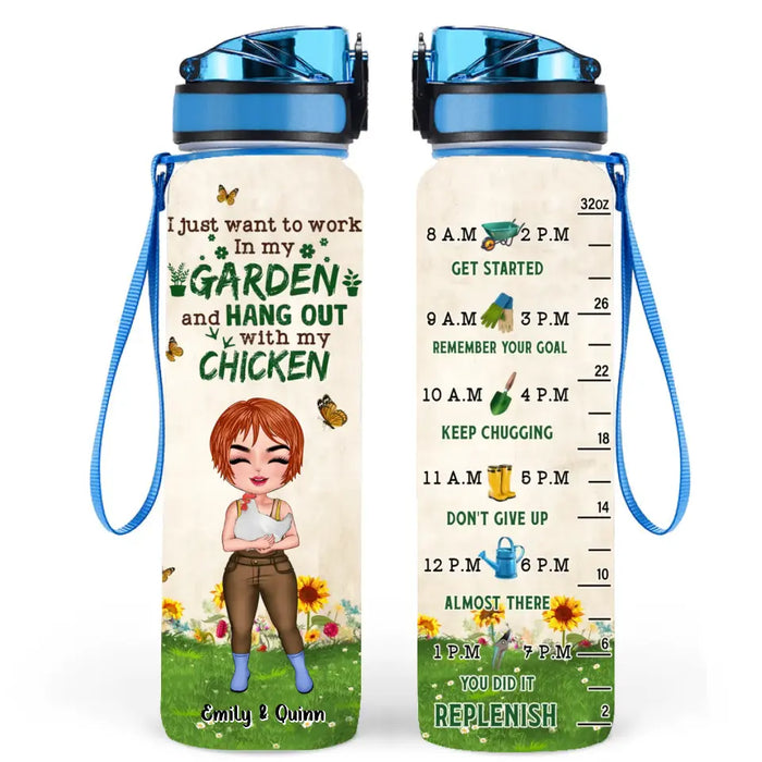 Personalized Chicken Tracker Bottle - Up to 6 Chickens - Gift Idea Chicken Lovers - I Just Want To Work In My Garden And Hang Out With My Chicken