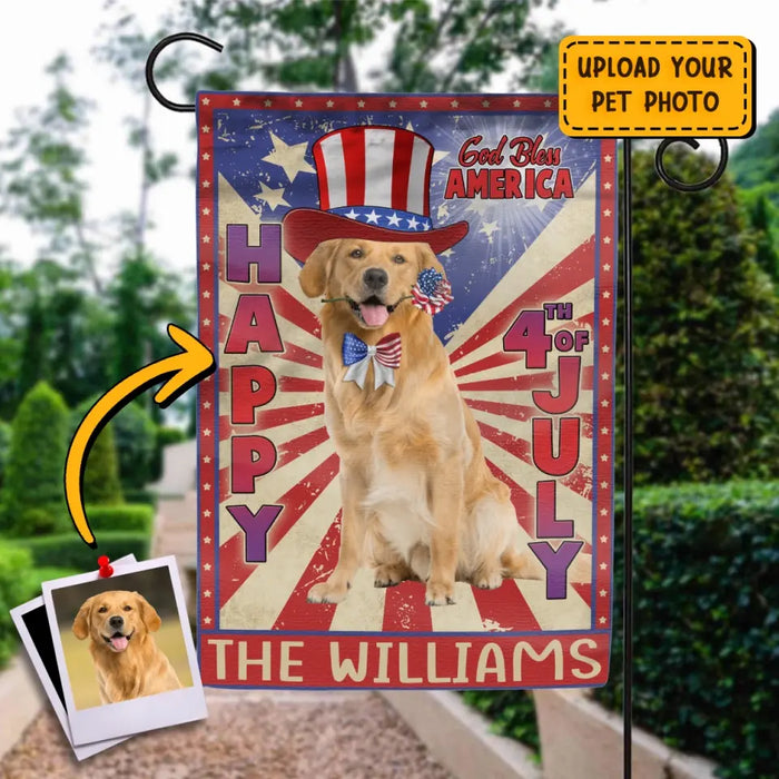 Custom Personalized 4th Of July Dog Flag Sign - Gift Idea For Dog Lovers/ Independence Day - Upload Photo - Happy 4th Of July