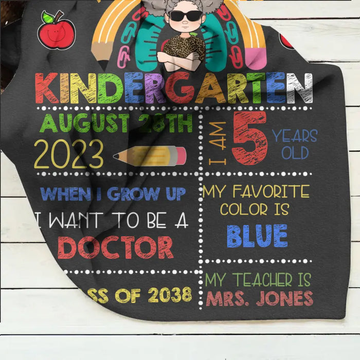 Custom Personalized Kid Quilt/Single Layer Fleece Blanket - Birthday Gift for Son/Daughter - First Day Of Kindergarten