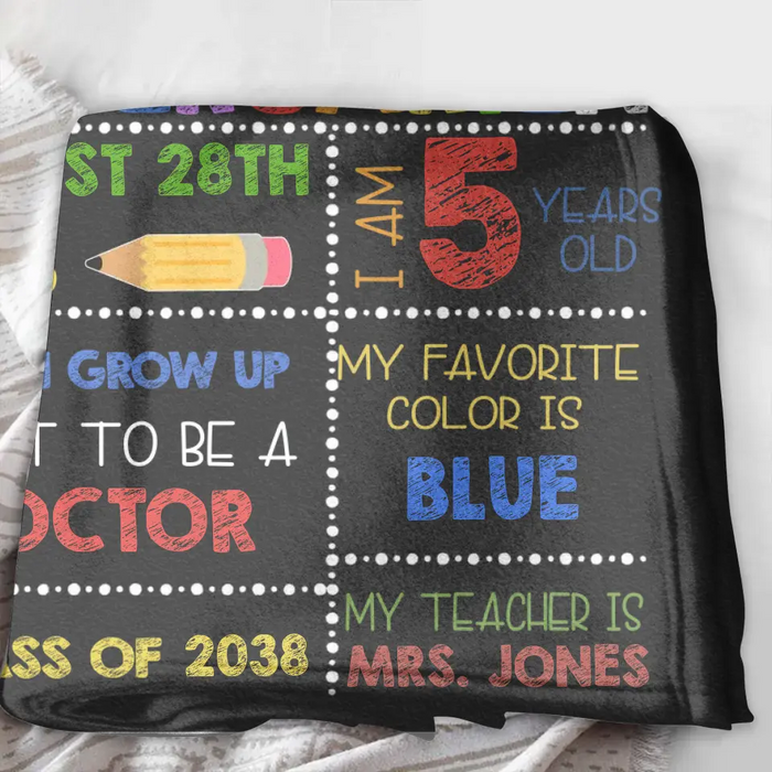 Custom Personalized Kid Quilt/Single Layer Fleece Blanket - Birthday Gift for Son/Daughter - First Day Of Kindergarten