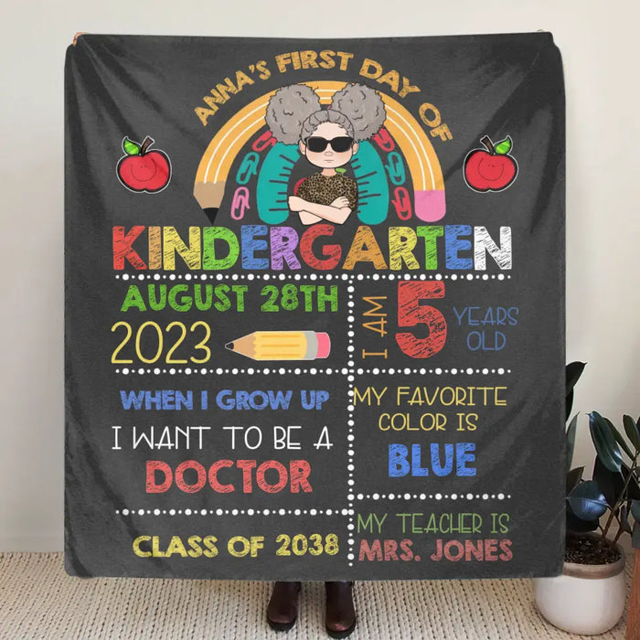 Custom Personalized Kid Quilt/Single Layer Fleece Blanket - Birthday Gift for Son/Daughter - First Day Of Kindergarten