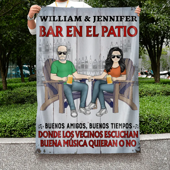 Custom Personalized Couple Graden Flag - Best Gift Idea For Couple - Bar En El Patio - Spanish Verion