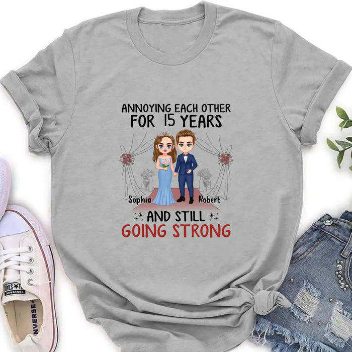 Custom Personalized Chibi Couple Shirt/Hoodie - Best Gift Idea For Couple/Husband/Father's Day - Annoying Each Other For 15 Years And Still Going Strong