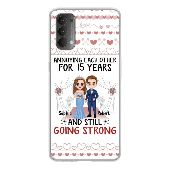 Custom Personalized Chibi Couple Phone Case - Best Gift Idea For Couple/Husband/Father's Day - Annoying Each Other For 15 Years And Still Going Strong - Case For Oppo/Xiaomi/Huawei