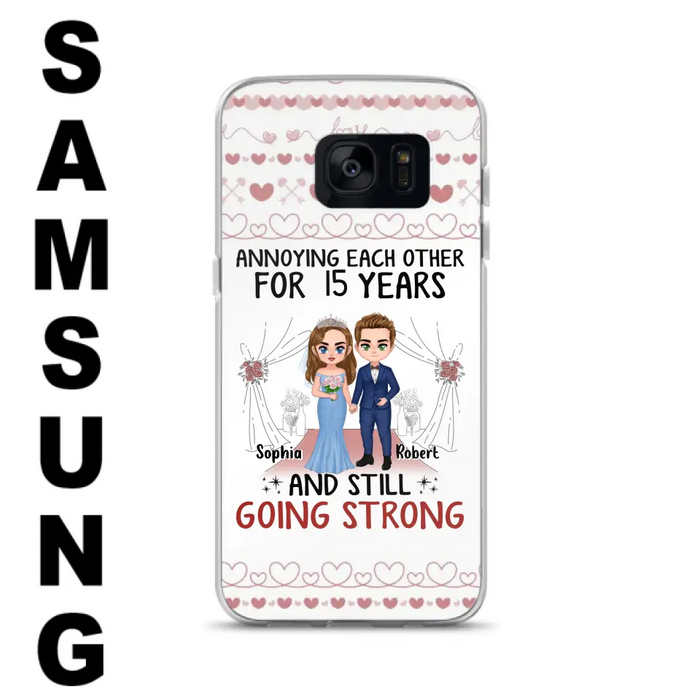 Custom Personalized Chibi Couple Phone Case - Best Gift Idea For Couple/Husband/Father's Day - Annoying Each Other For 15 Years And Still Going Strong - Case For iPhone/Samsung