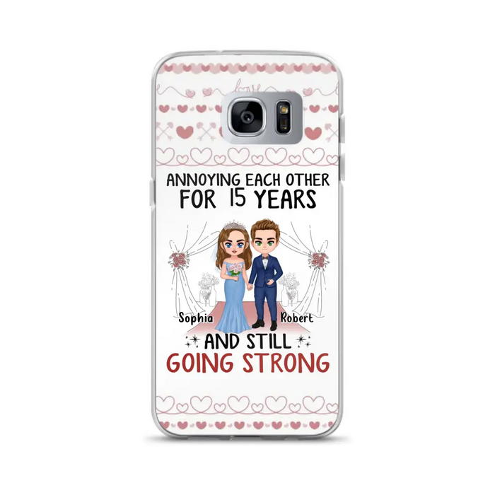 Custom Personalized Chibi Couple Phone Case - Best Gift Idea For Couple/Husband/Father's Day - Annoying Each Other For 15 Years And Still Going Strong - Case For iPhone/Samsung