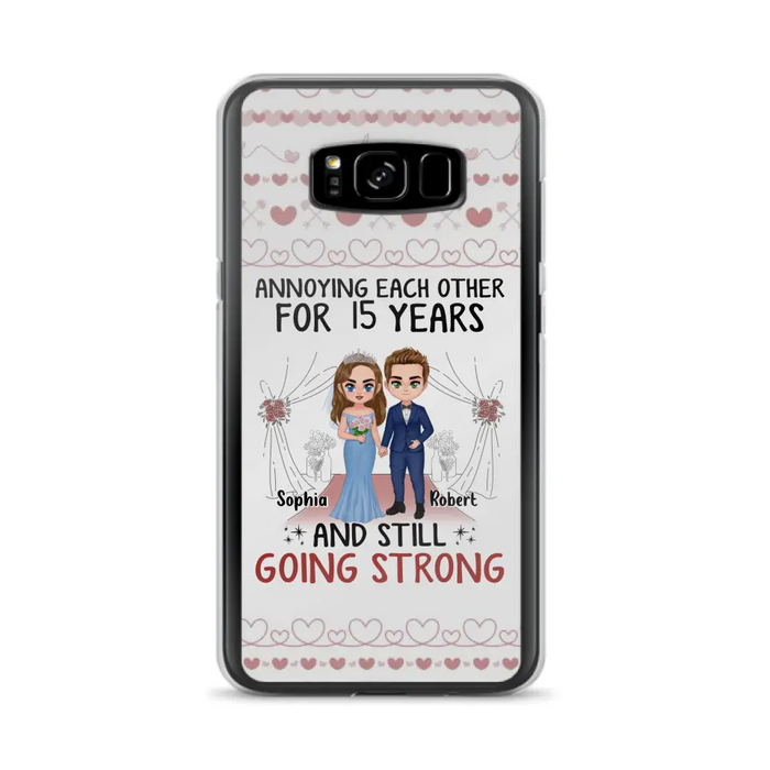 Custom Personalized Chibi Couple Phone Case - Best Gift Idea For Couple/Husband/Father's Day - Annoying Each Other For 15 Years And Still Going Strong - Case For iPhone/Samsung