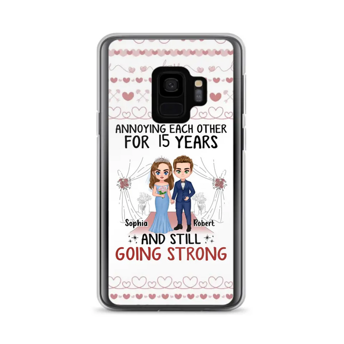 Custom Personalized Chibi Couple Phone Case - Best Gift Idea For Couple/Husband/Father's Day - Annoying Each Other For 15 Years And Still Going Strong - Case For iPhone/Samsung