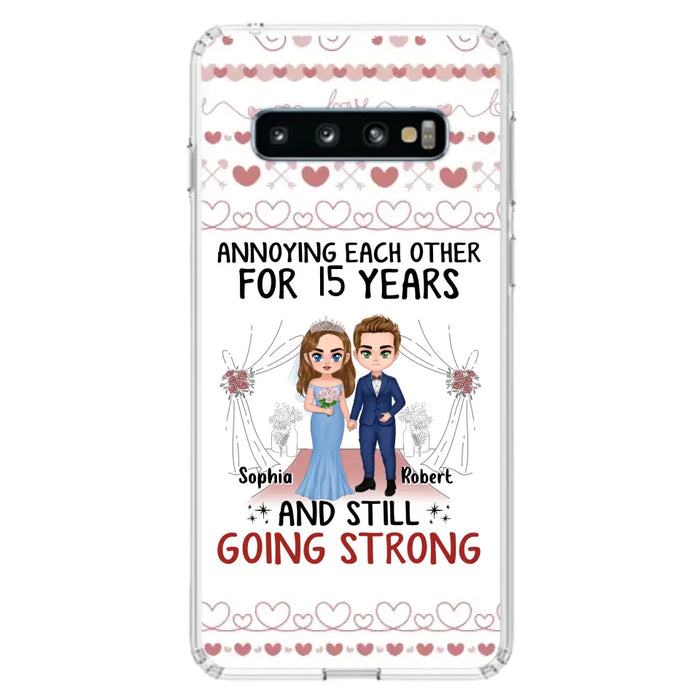 Custom Personalized Chibi Couple Phone Case - Best Gift Idea For Couple/Husband/Father's Day - Annoying Each Other For 15 Years And Still Going Strong - Case For iPhone/Samsung