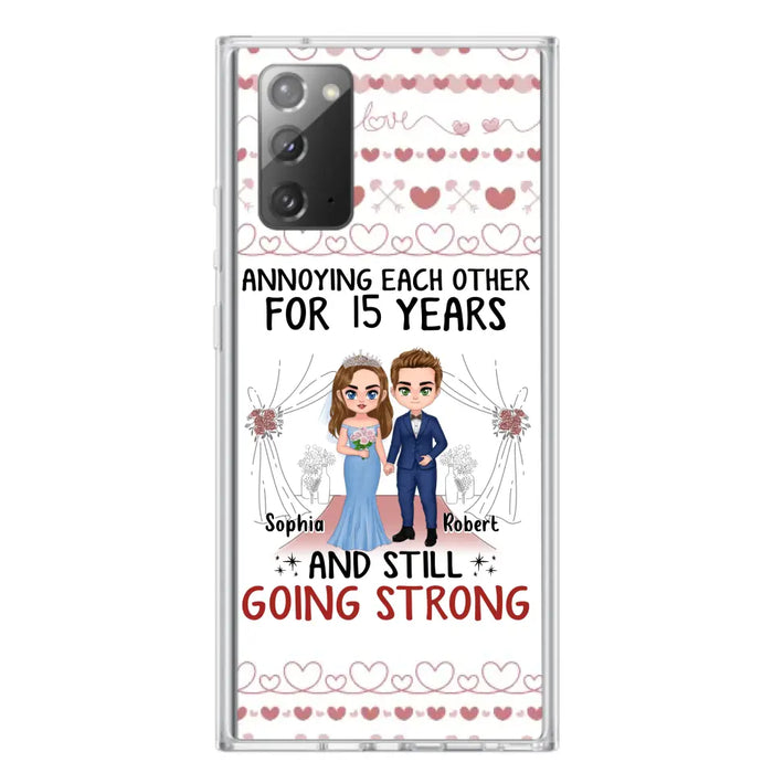 Custom Personalized Chibi Couple Phone Case - Best Gift Idea For Couple/Husband/Father's Day - Annoying Each Other For 15 Years And Still Going Strong - Case For iPhone/Samsung