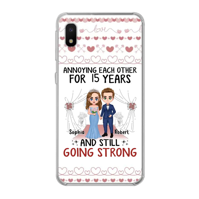 Custom Personalized Chibi Couple Phone Case - Best Gift Idea For Couple/Husband/Father's Day - Annoying Each Other For 15 Years And Still Going Strong - Case For iPhone/Samsung