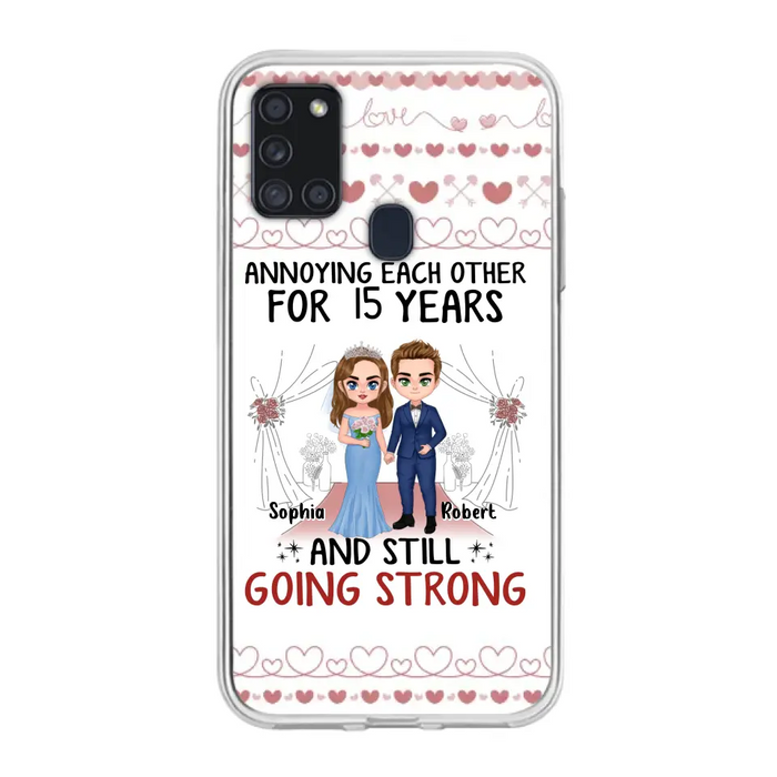 Custom Personalized Chibi Couple Phone Case - Best Gift Idea For Couple/Husband/Father's Day - Annoying Each Other For 15 Years And Still Going Strong - Case For iPhone/Samsung